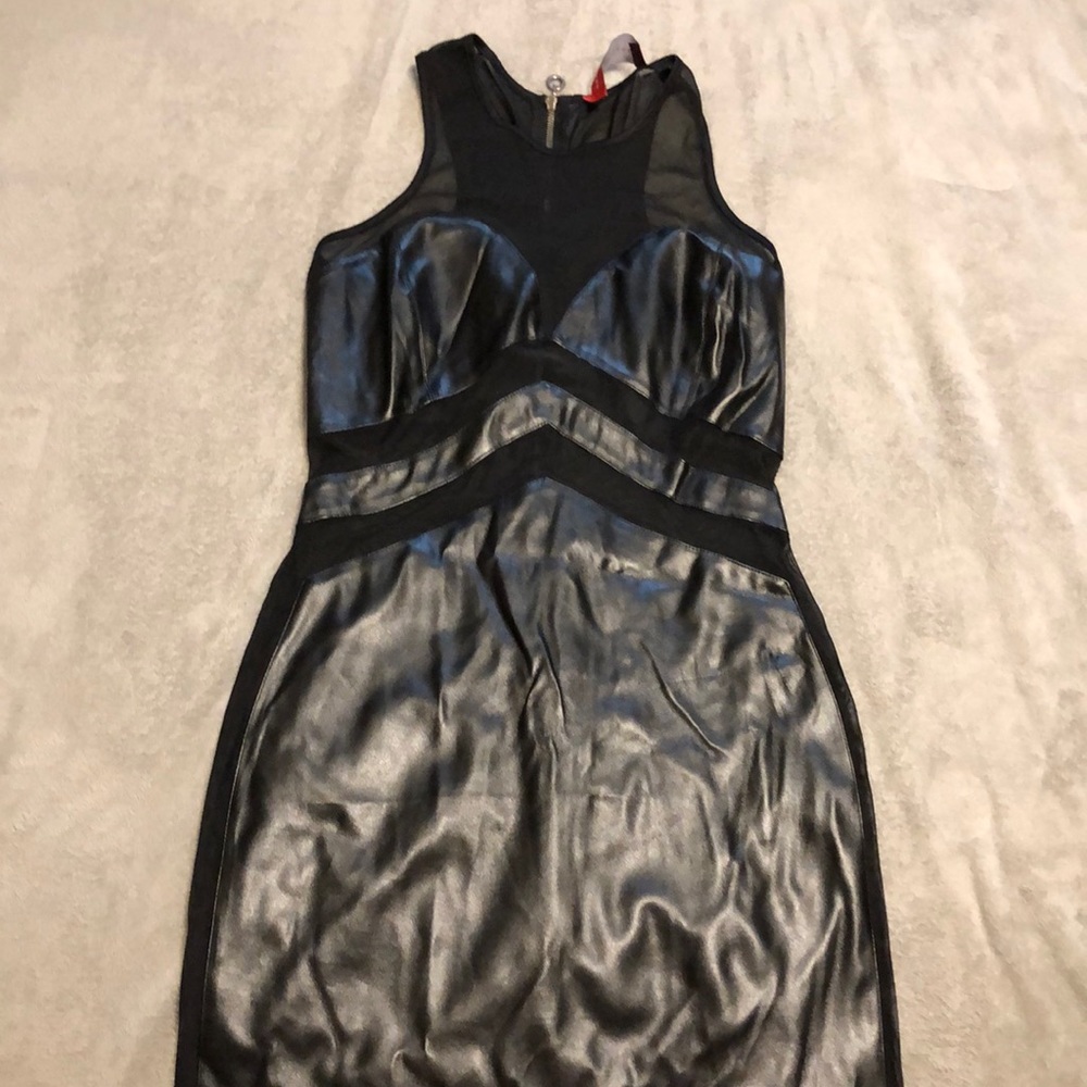 Akira faux leather and mesh cut out mini dress